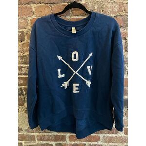 Green Tea Deep Blue LOVE Pullover Sweatshirt Women’s Size Medium M